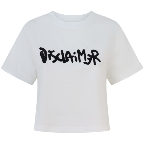T-shirt bianca con logo strass per donna