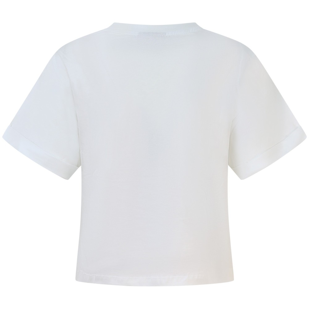 T-shirt bianca con logo strass per donna