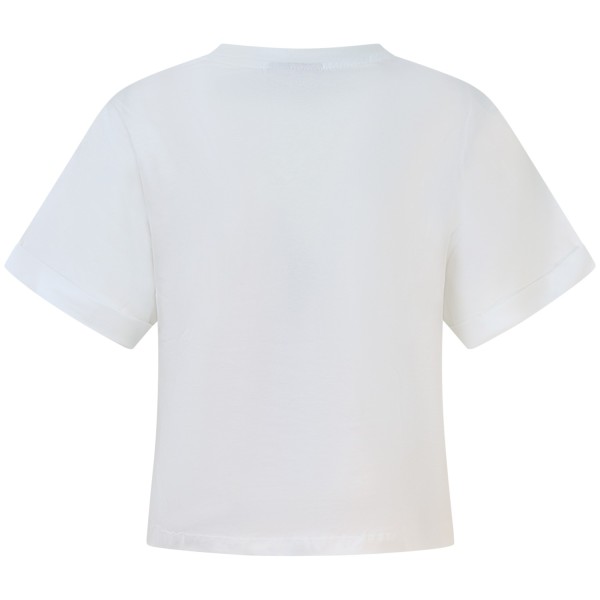 T-shirt bianca con logo strass per donna