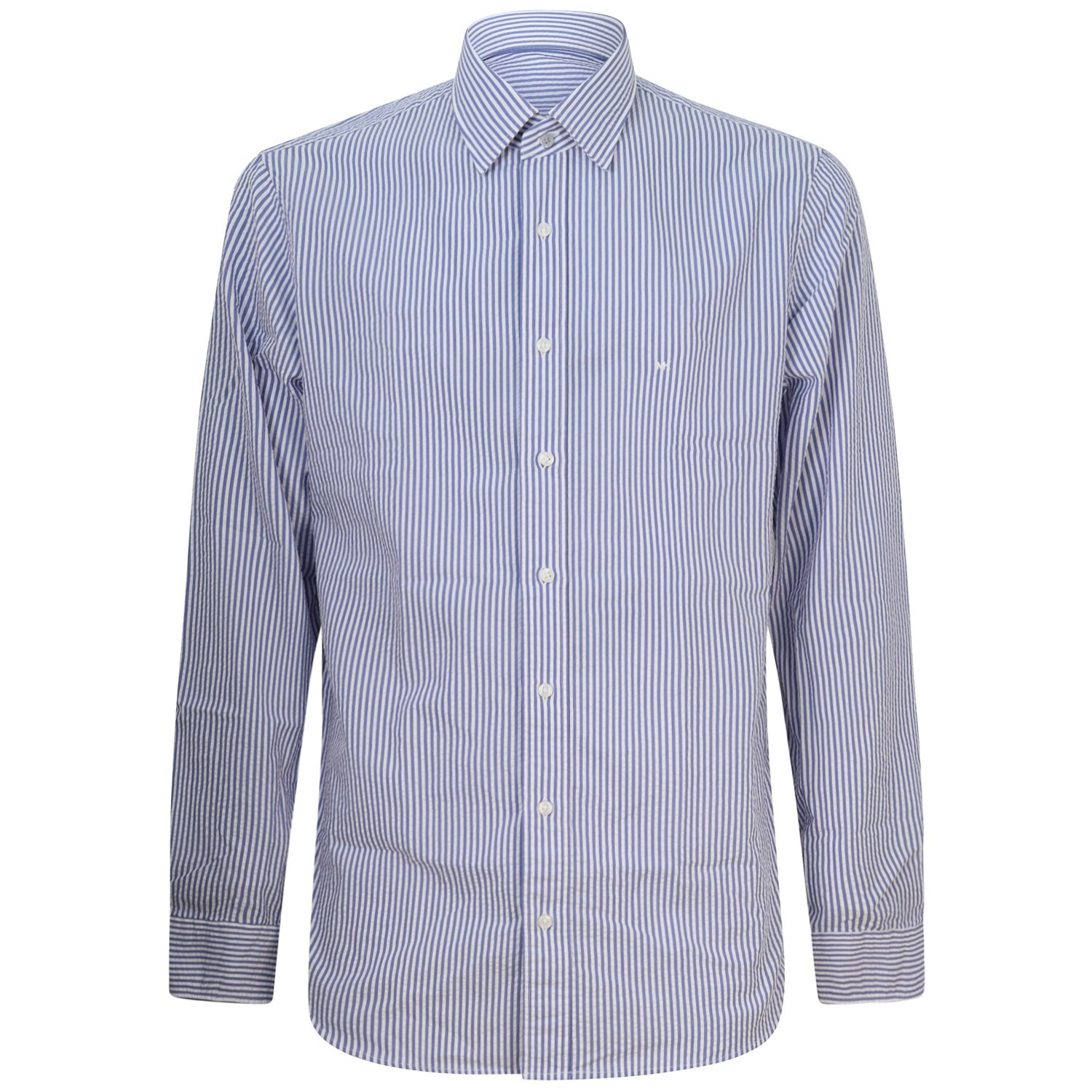 Camicia blu a righe con mini logo per uomo