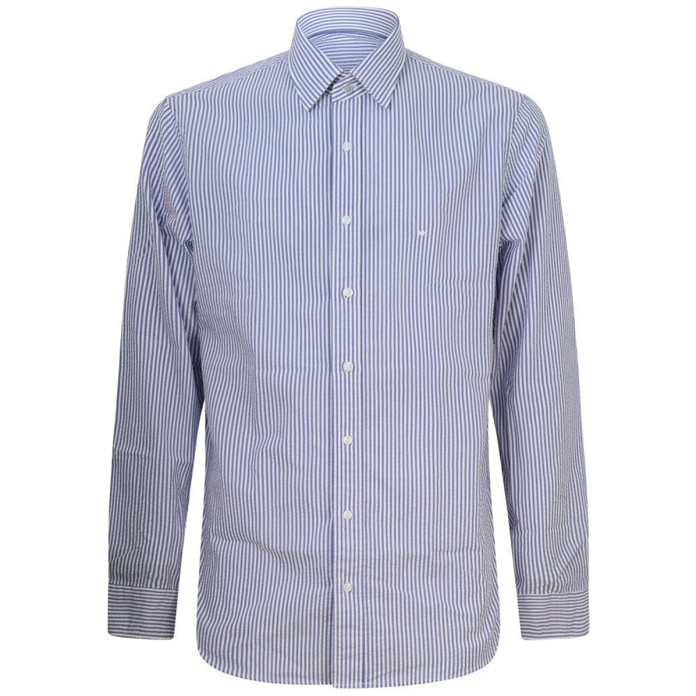 Camicia blu a righe con mini logo per uomo