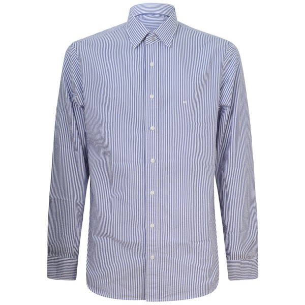 Camicia blu a righe con mini logo per uomo