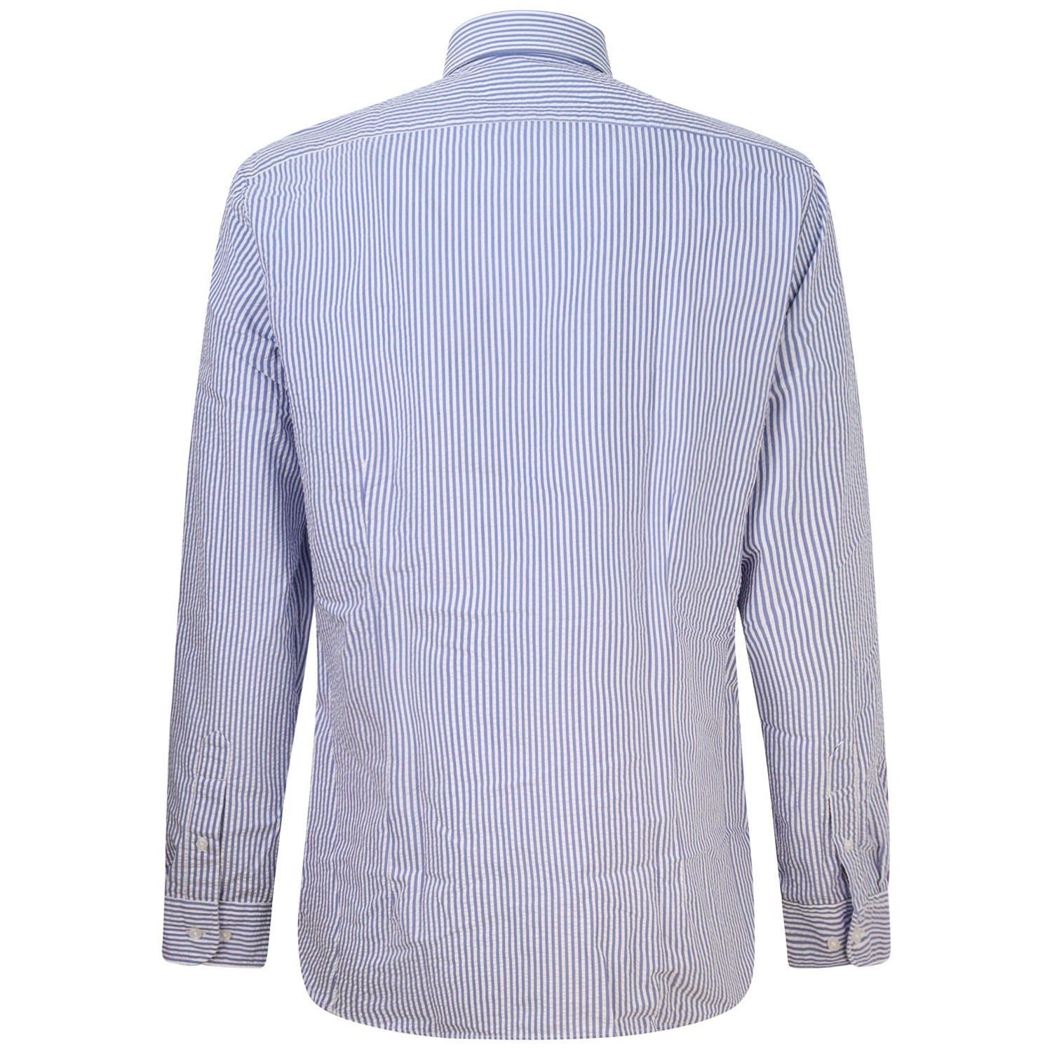 Camicia blu a righe con mini logo per uomo 2