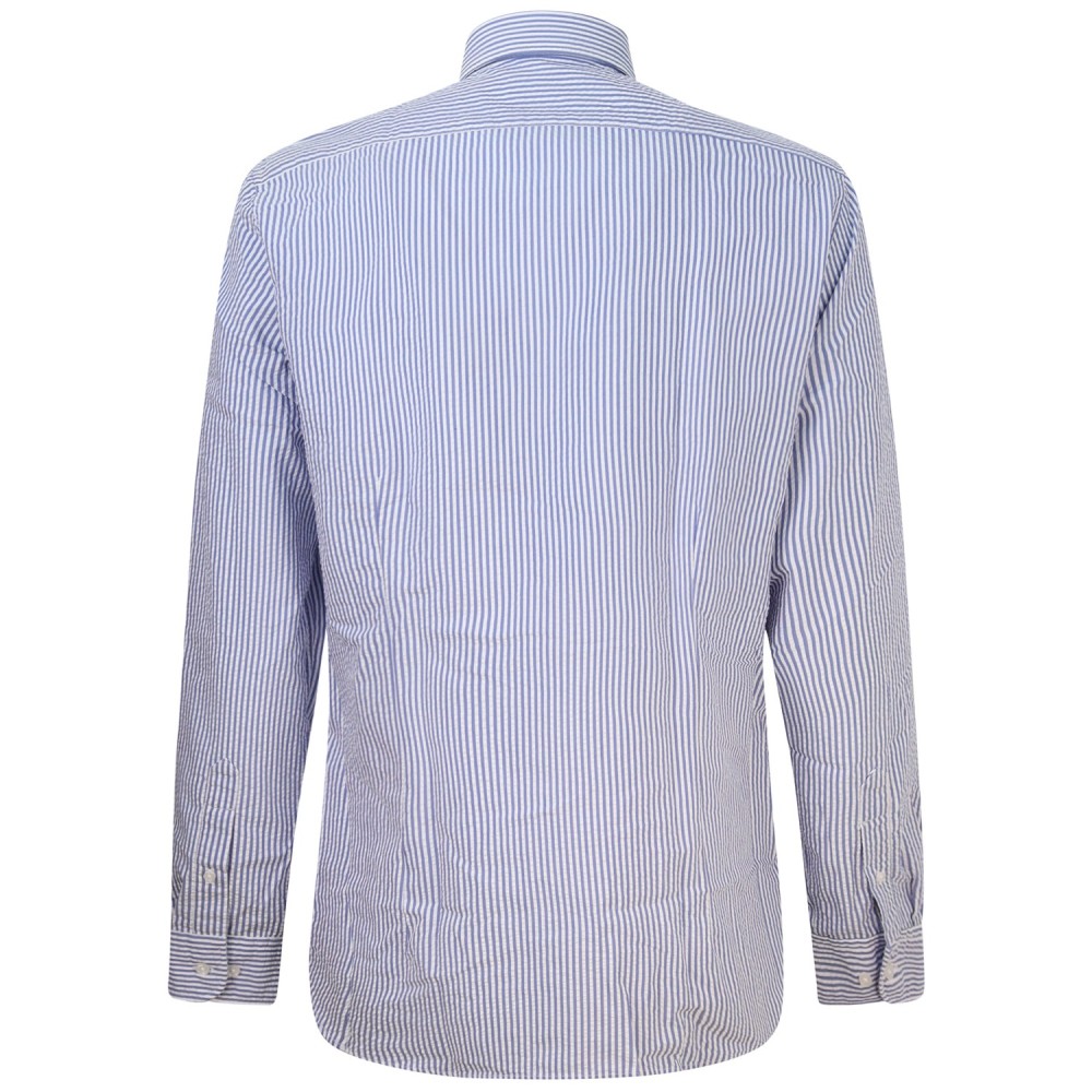 Camicia blu a righe con mini logo per uomo