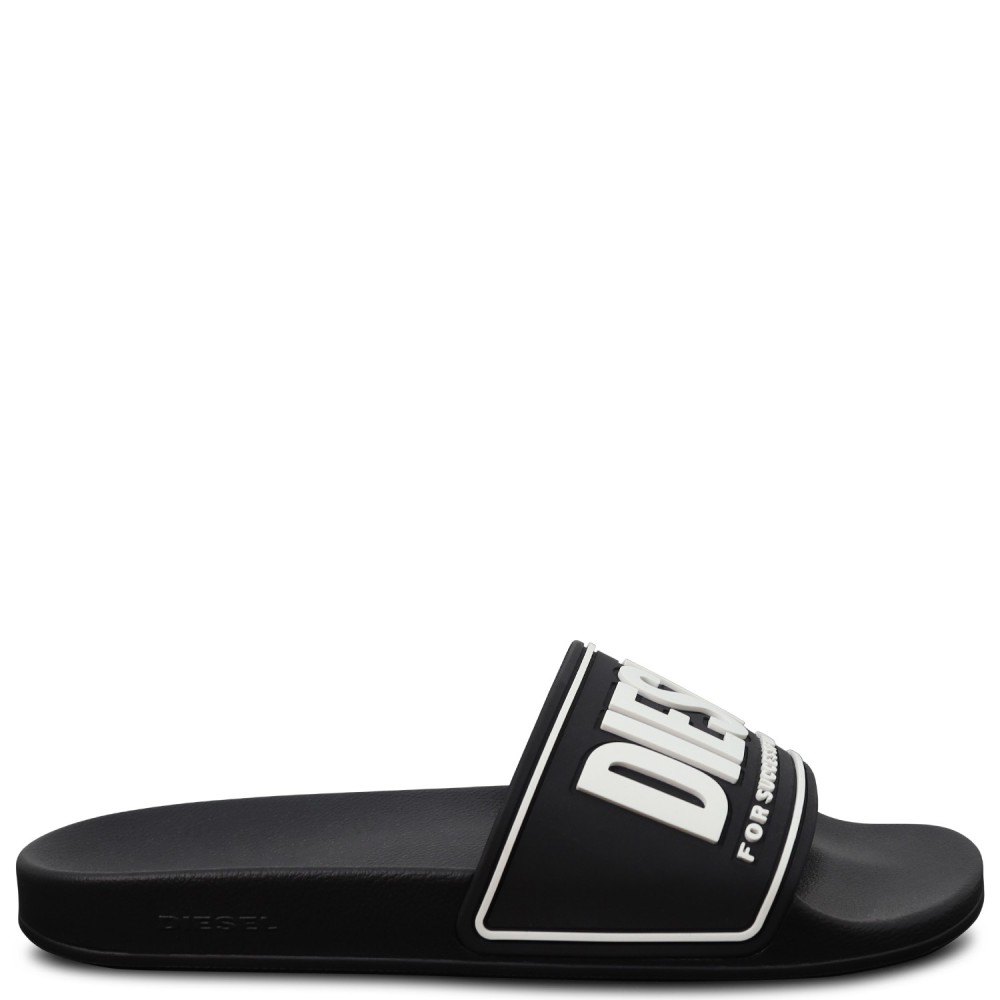 Ciabatte nere con logo bianco per uomo