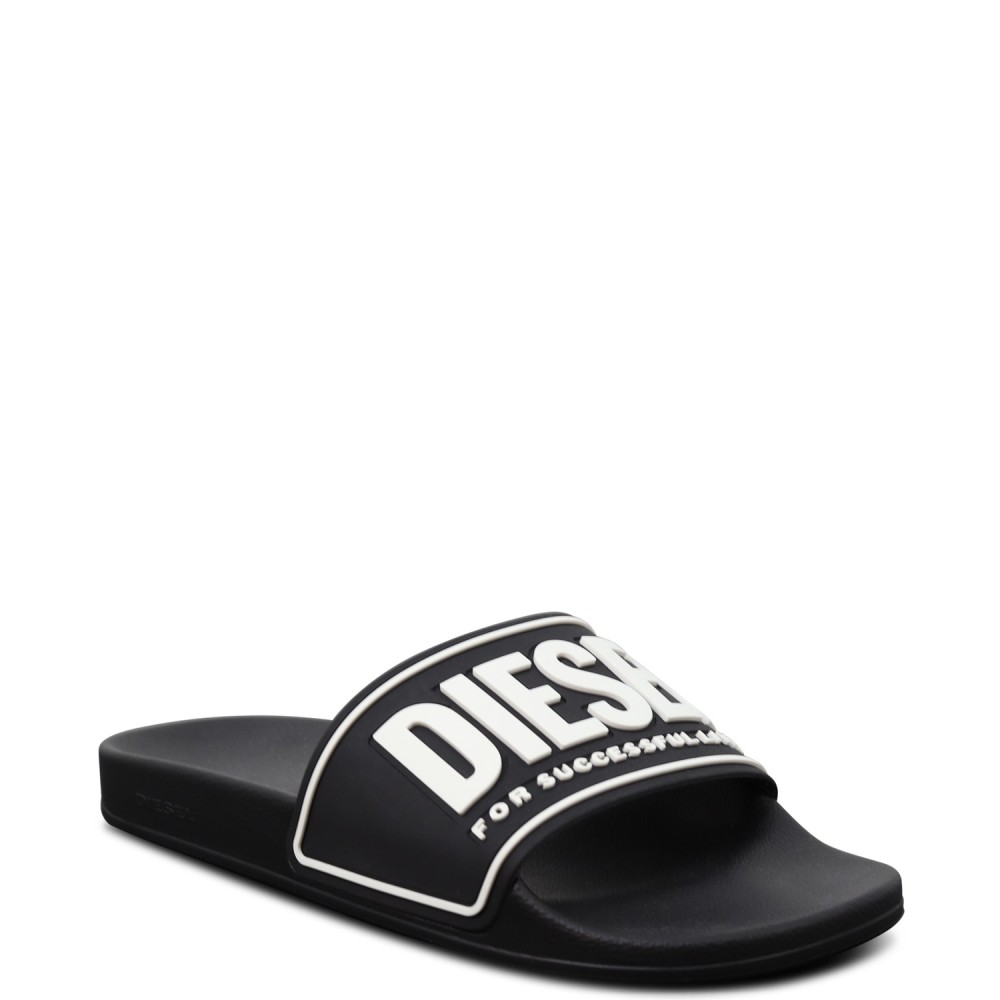 Ciabatte nere con logo bianco per uomo