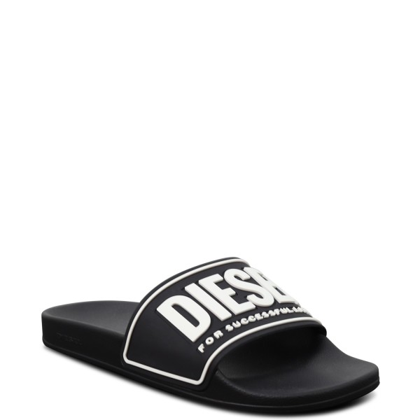 Ciabatte nere con logo bianco per uomo