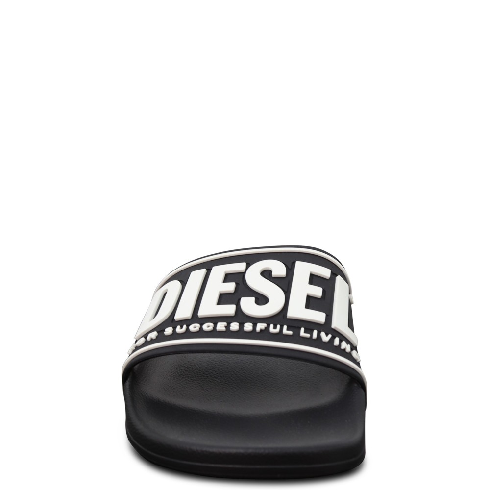 Ciabatte nere con logo bianco per uomo