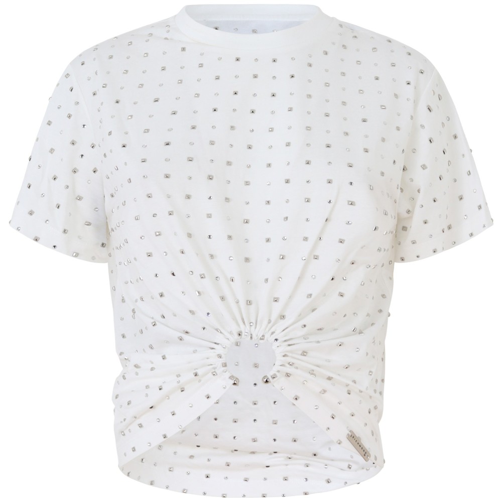T-shirt bianca con borchie per donna