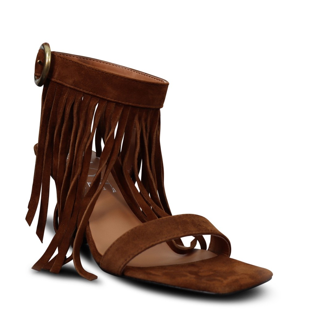 Sandalo con frange marrone per donna