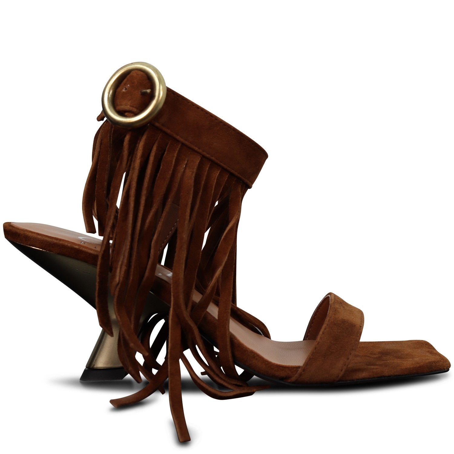 Sandalo con frange marrone per donna