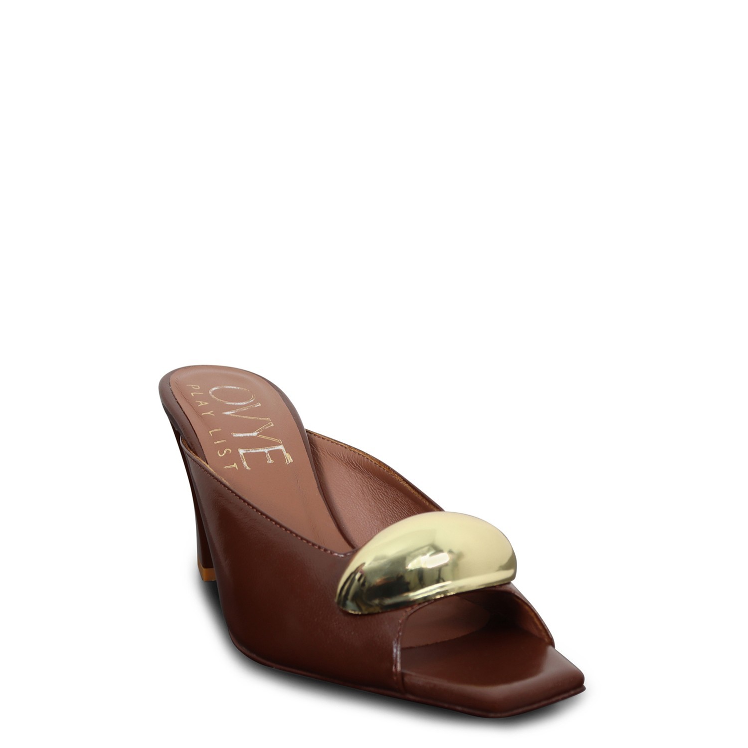 Sandalo marrone con accessorio oro per donna