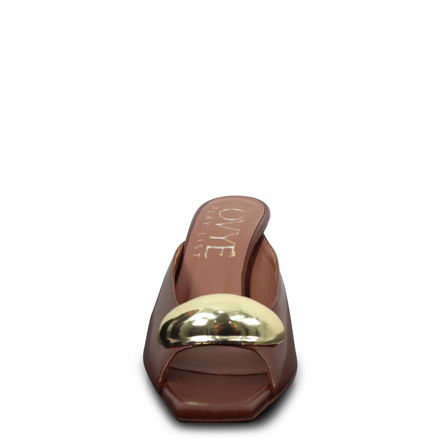 Sandalo marrone con accessorio oro per donna