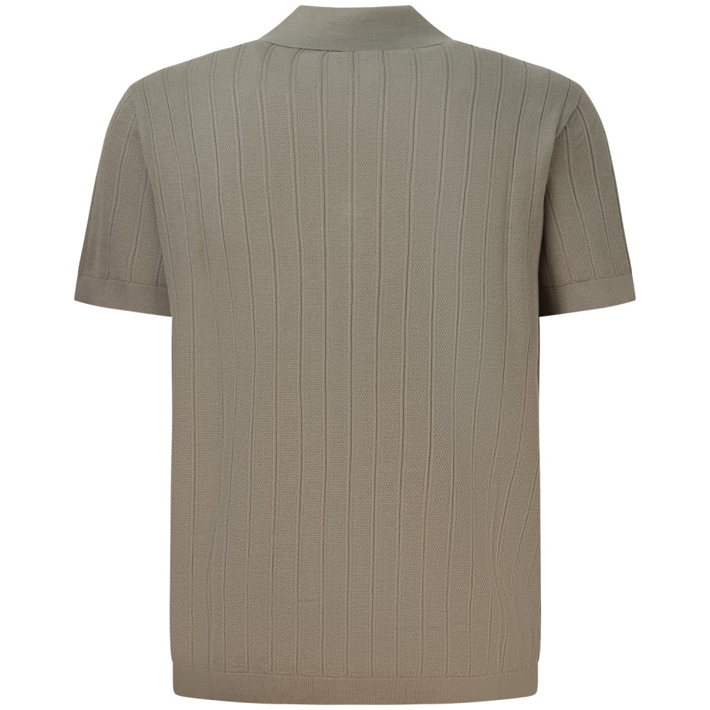 Polo in maglia beige con mezza zip per uomo
