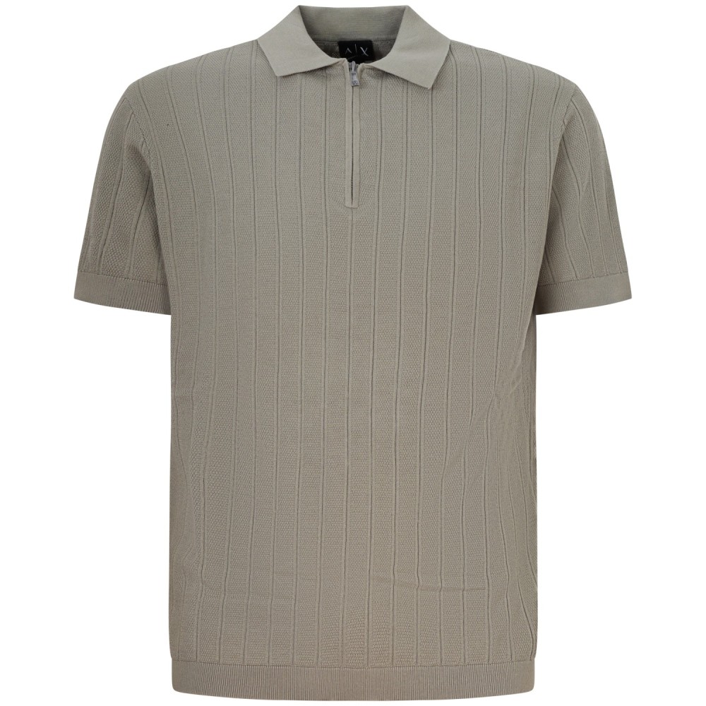 Polo in maglia beige con mezza zip per uomo