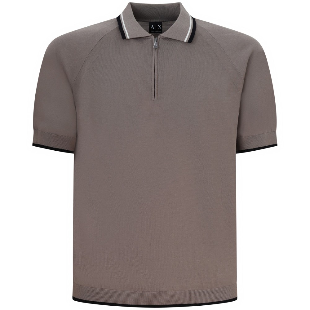 Polo in maglia beige con mezza zip per uomo