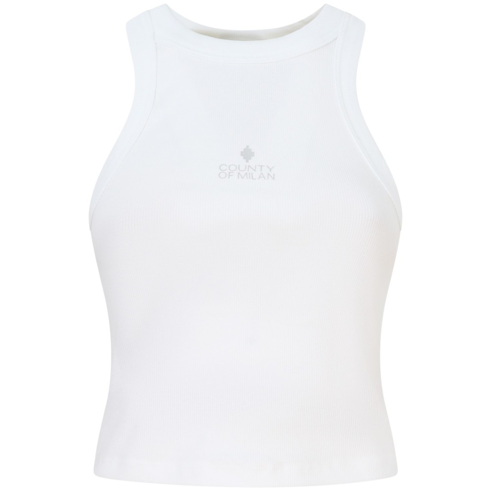 Top bianco con logo per donna