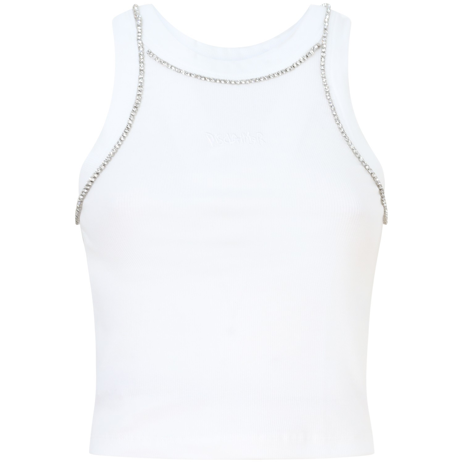 Top bianco con strass per donna