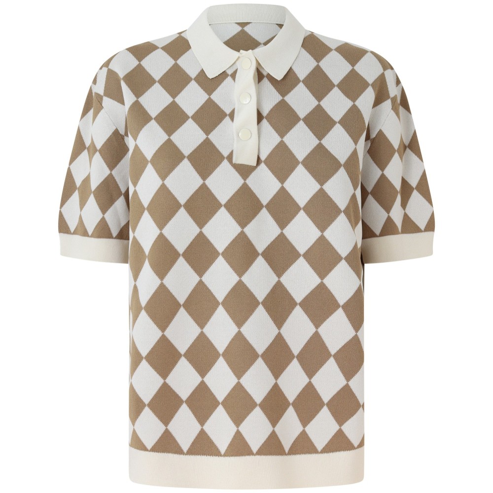 Polo a rombi beige per donna