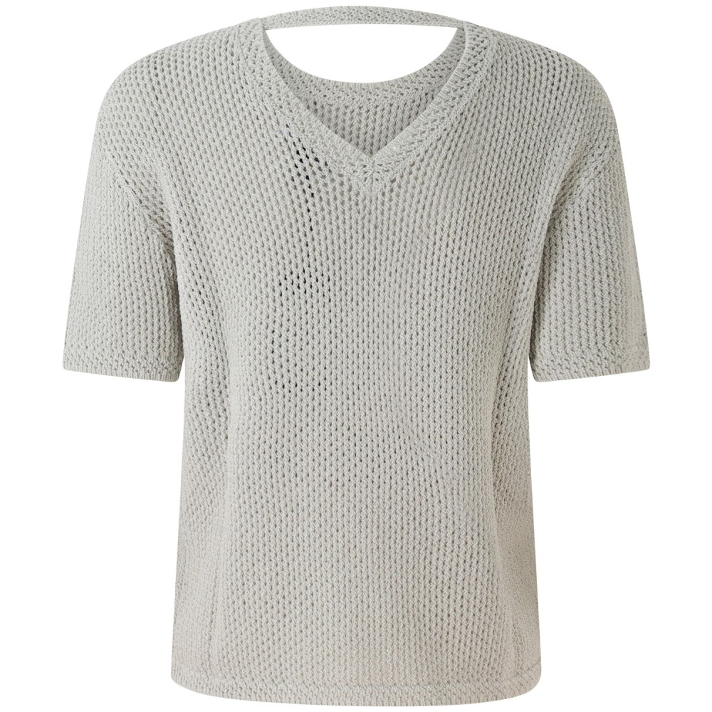 Maglioncino manica corta traforato grigio  per donna