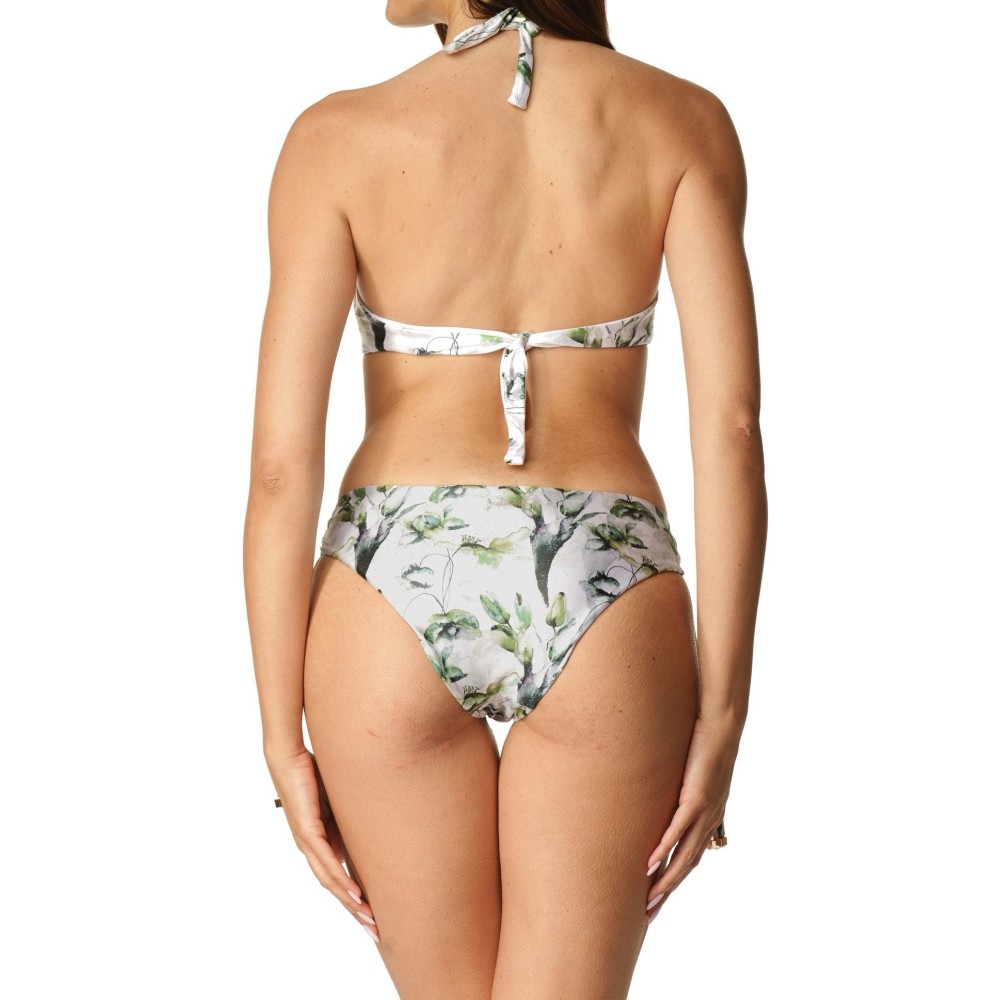 Bikini bianco con fantasia verde per donna