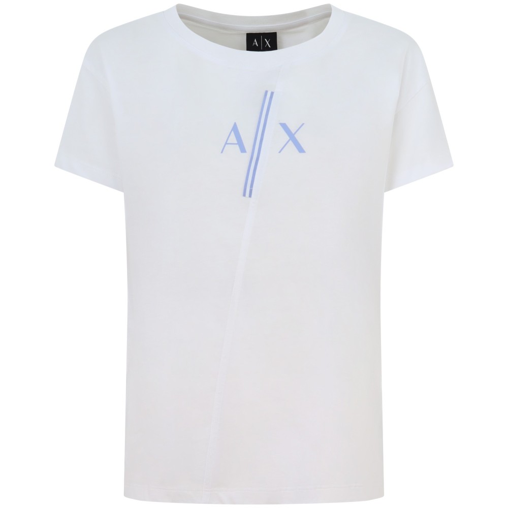 T-shirt bianca e celeste per donna