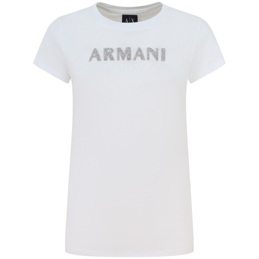 T-shirt bianca con strass per donna