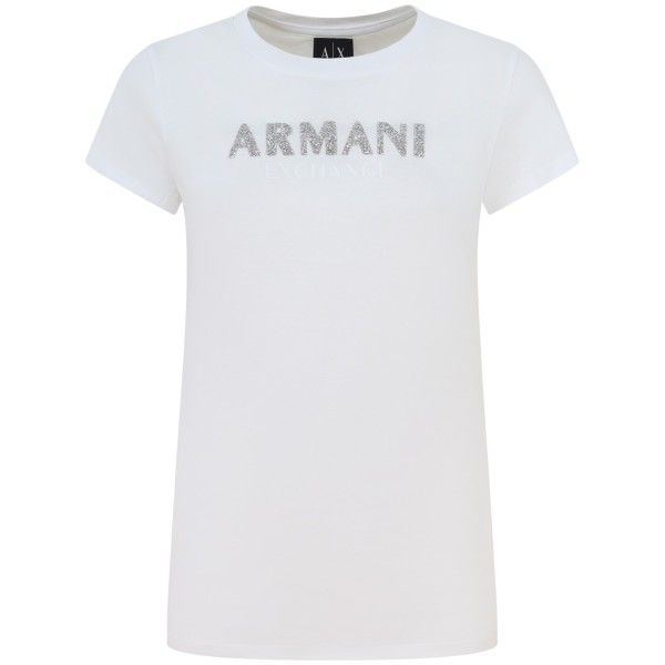 T-shirt bianca con strass per donna
