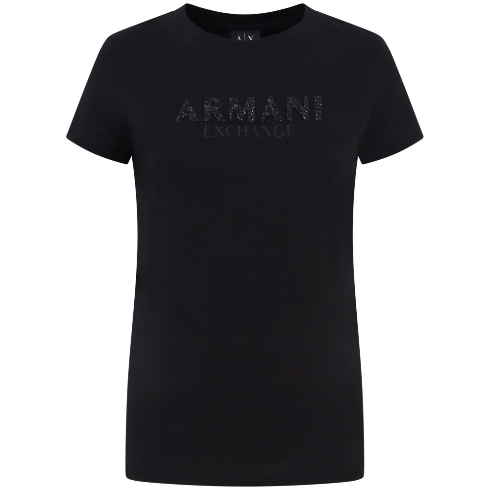 T-shirt nera con strass per donna