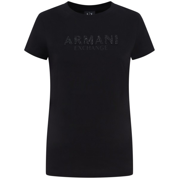 T-shirt nera con strass per donna