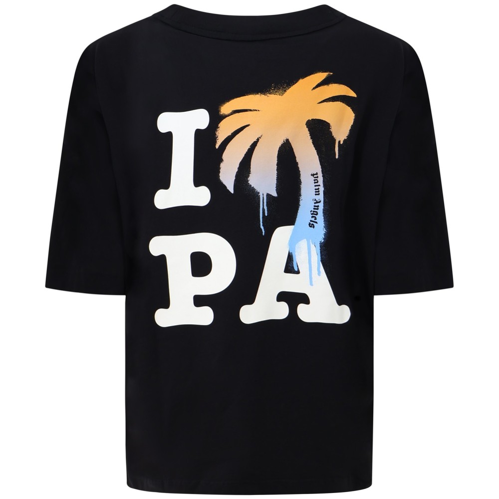 T-shirt nera con palme per uomo