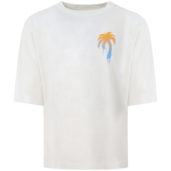 T-shirt avorio con palme per uomo