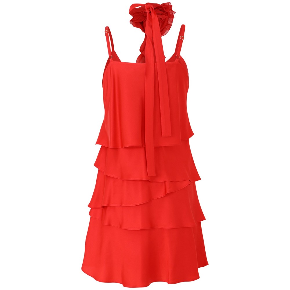 Abito rosso con balze per donna