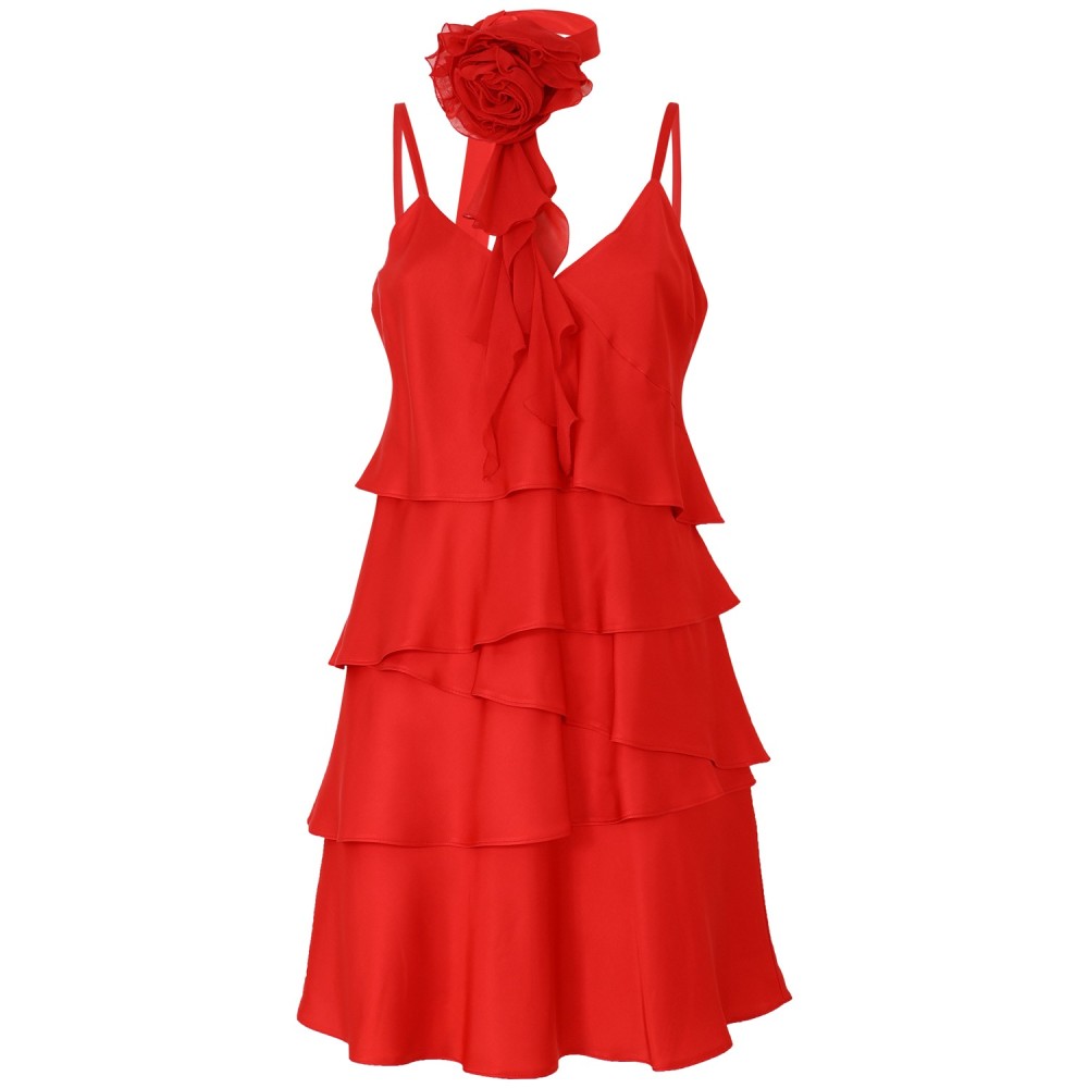 Abito rosso con balze per donna