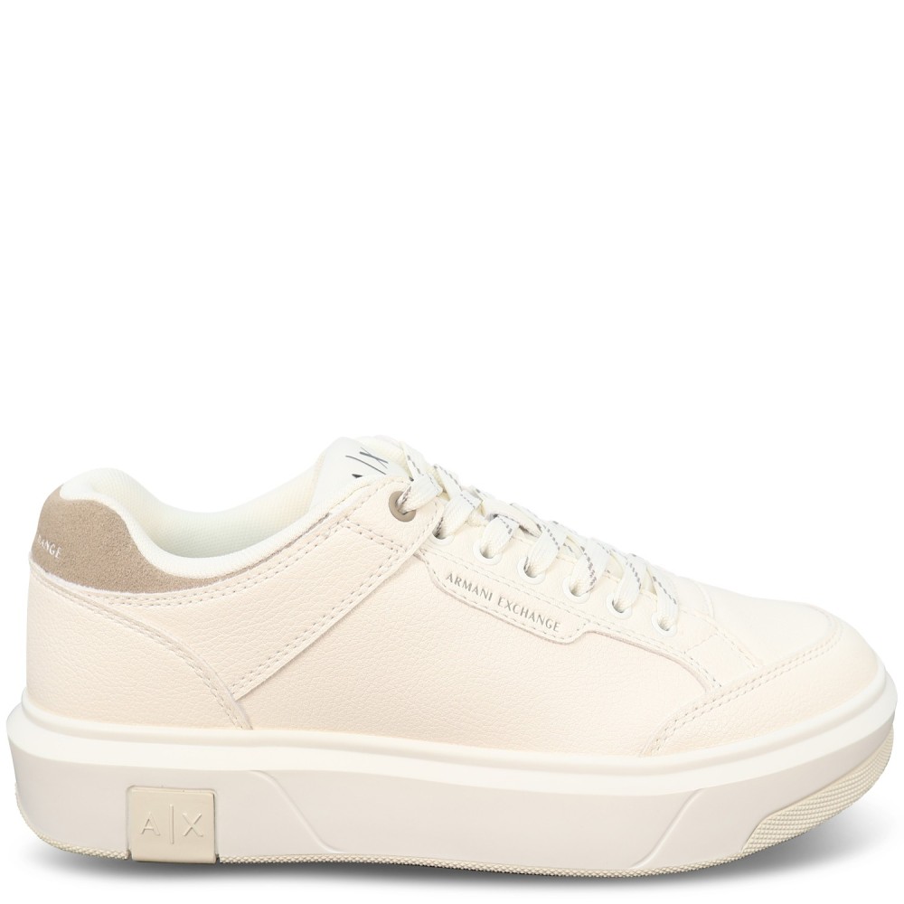 Sneakers avorio e beige  con mini logo per uomo