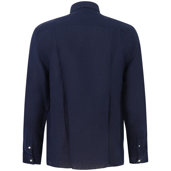 Camicia blu in lino con mini logo per uomo