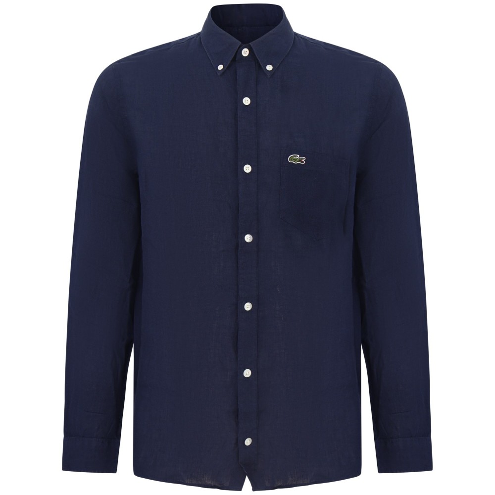 Camicia blu in lino con mini logo per uomo