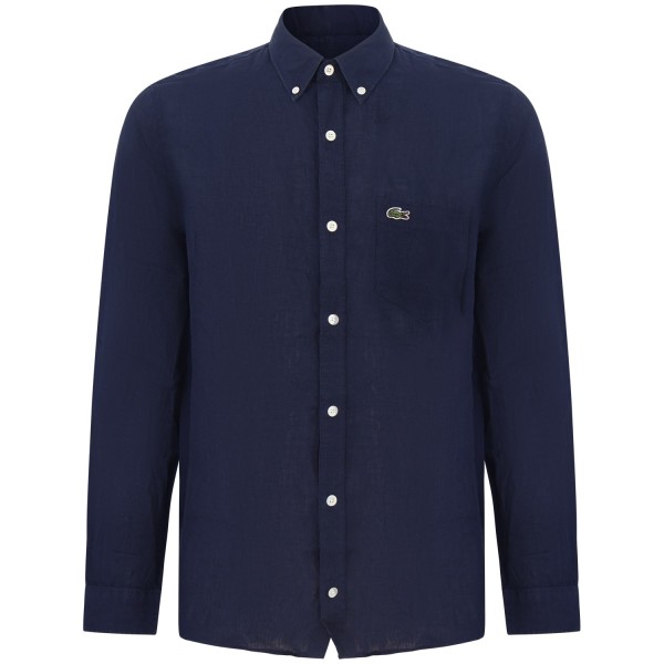 Camicia blu in lino con mini logo per uomo