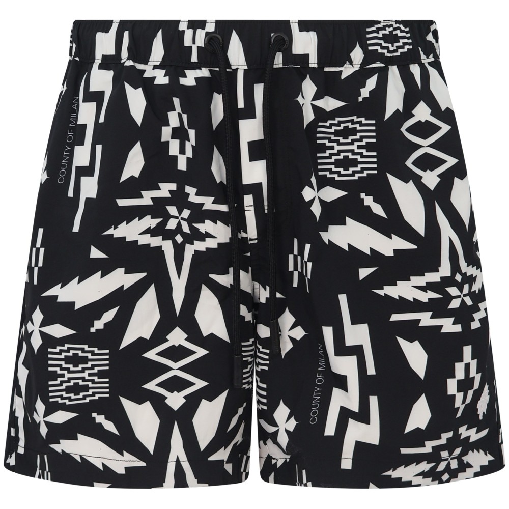 Shorts mare nero con logo all over per uomo
