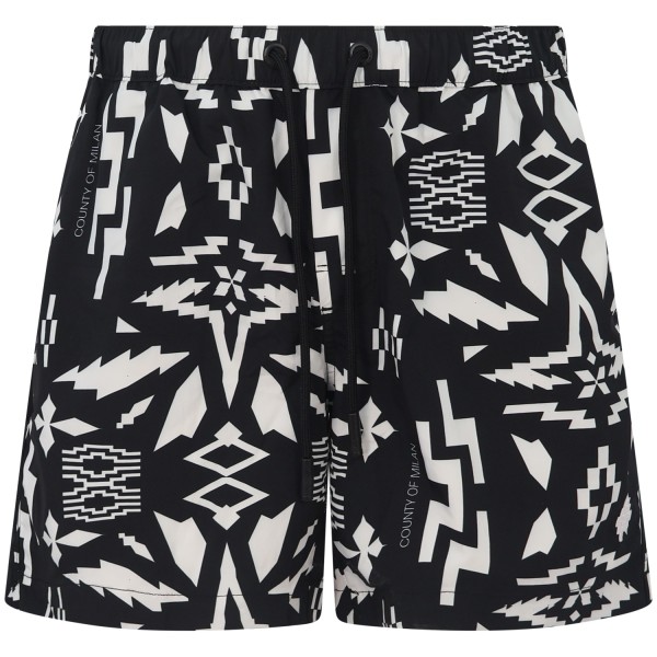 Shorts mare nero con logo all over per uomo