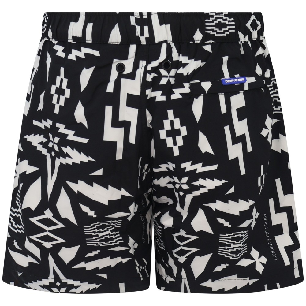 Shorts mare nero con logo all over per uomo