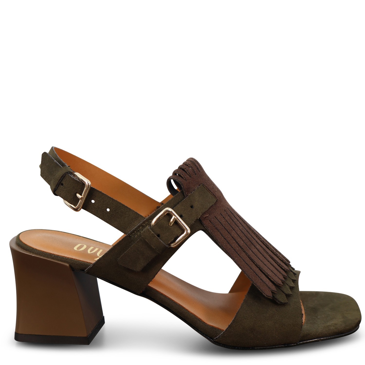 Sandalo con frange verde per donna