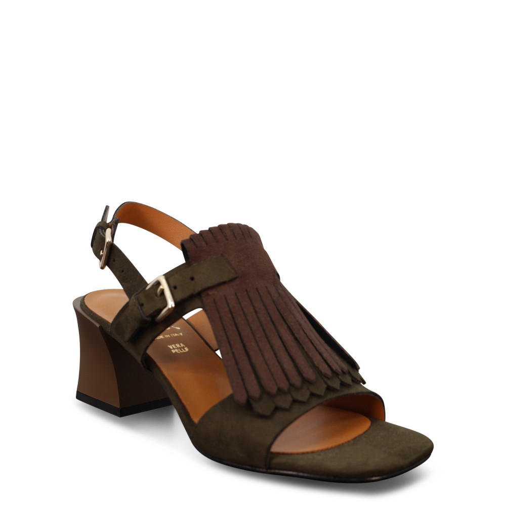 Sandalo con frange verde per donna