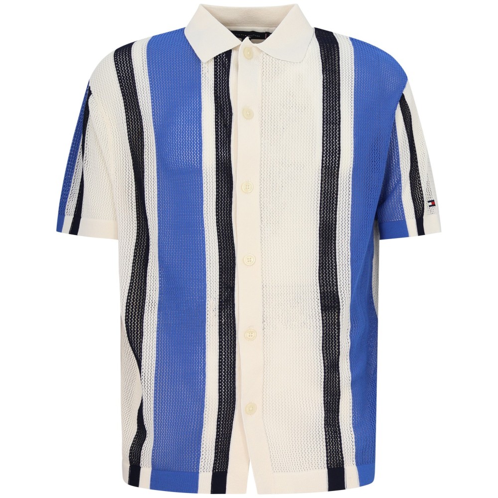 Camicia avorio traforata con fasce colorate per uomo