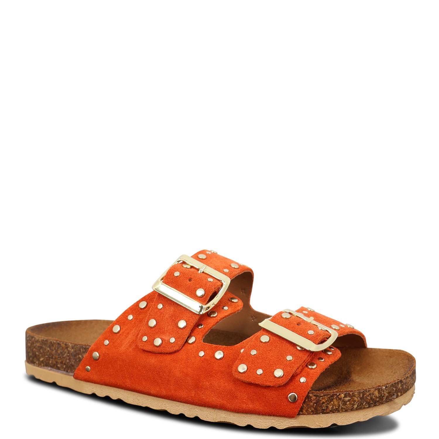 Sandalo basso arancio con borchie per donna 2