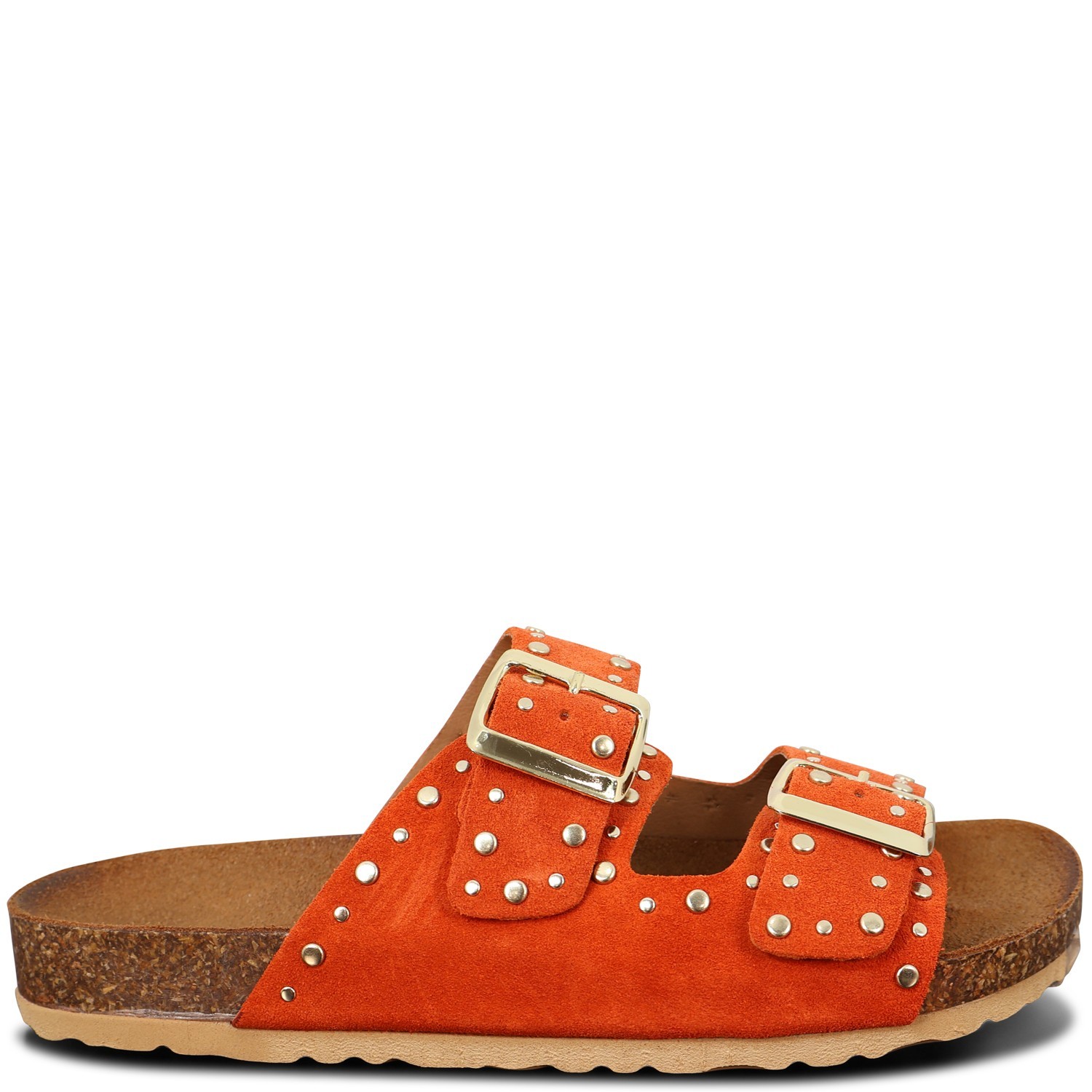 Sandalo basso arancio con borchie per donna