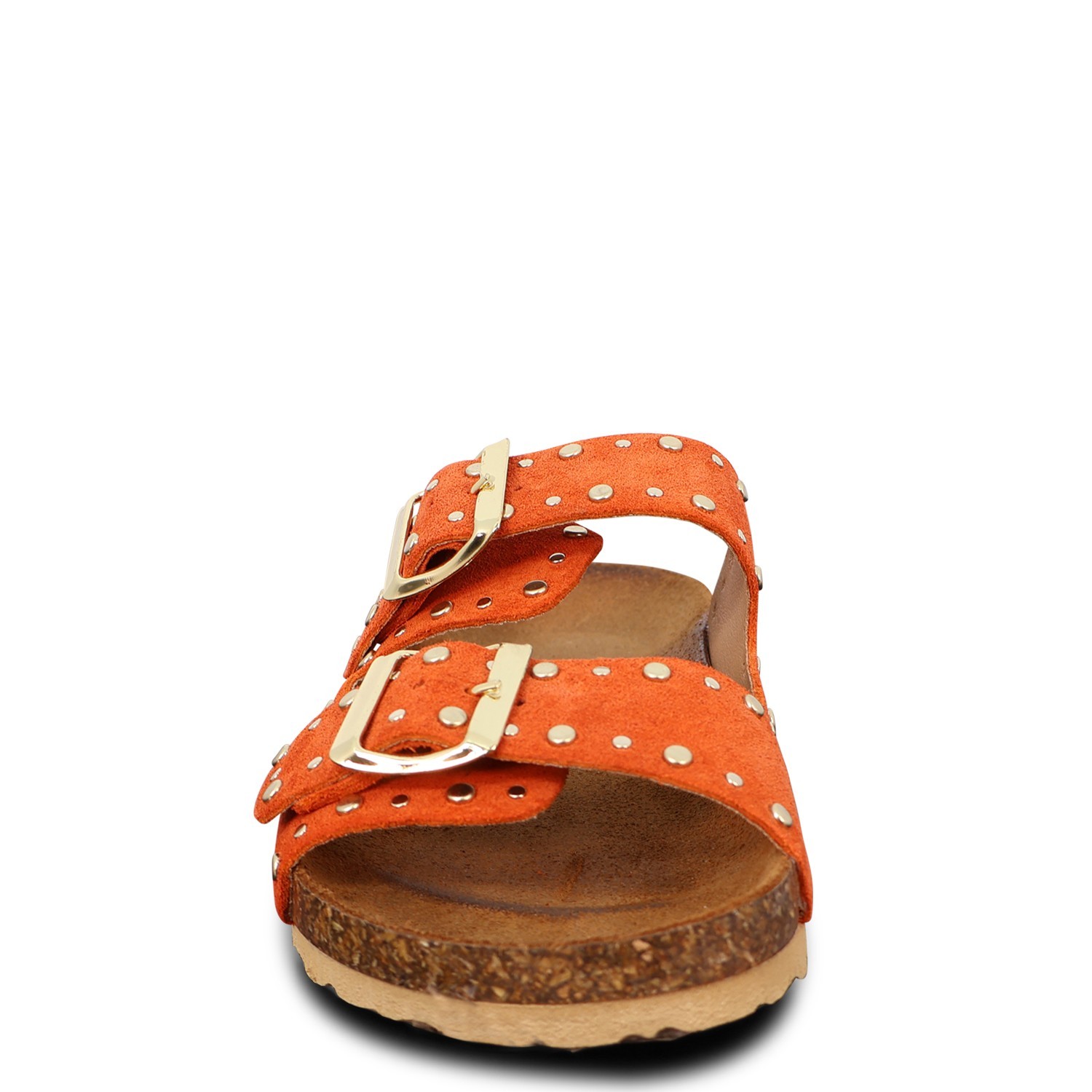 Sandalo basso arancio con borchie per donna
