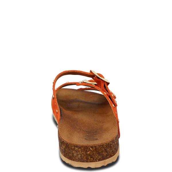 Sandalo basso arancio con borchie per donna
