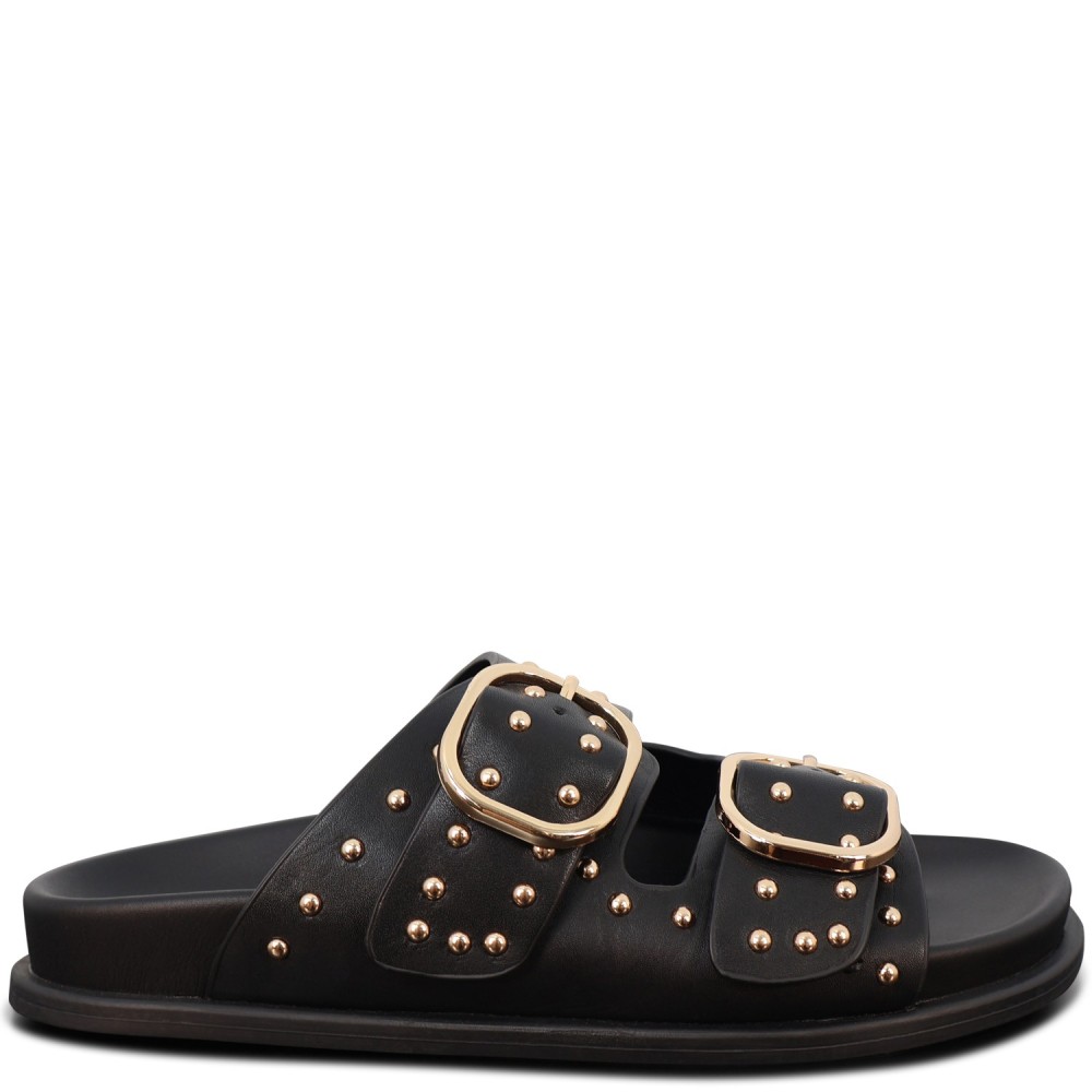 Sandalo basso nero con borchie per donna