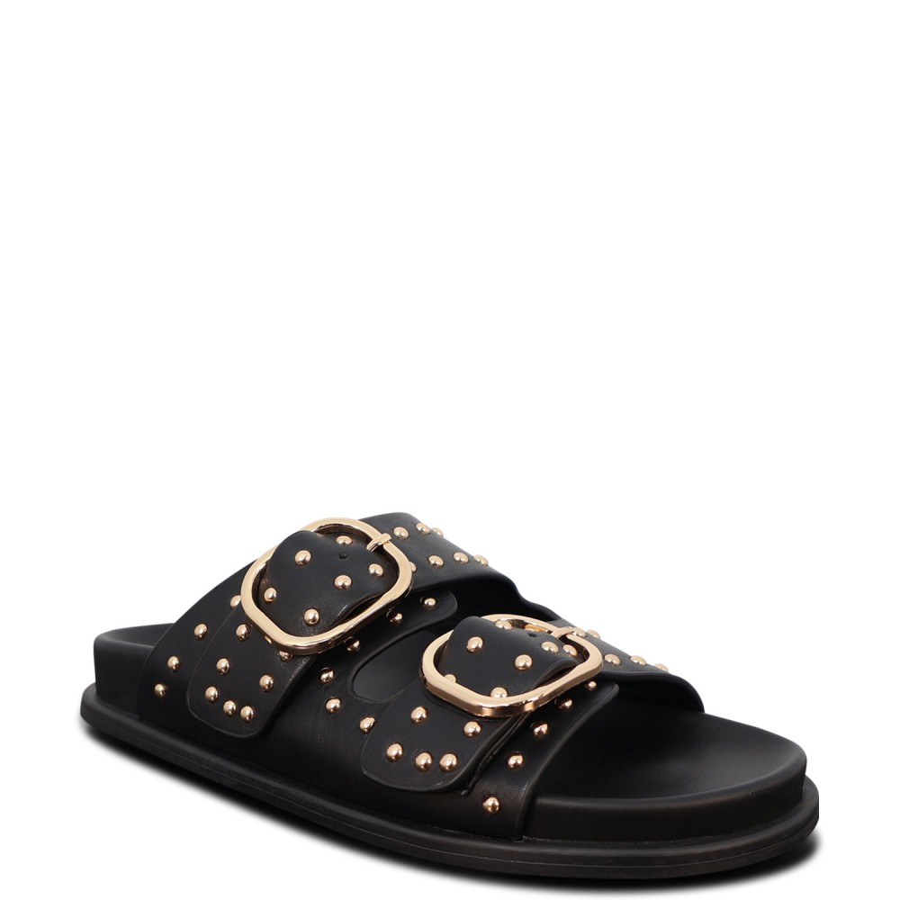Sandalo basso nero con borchie per donna